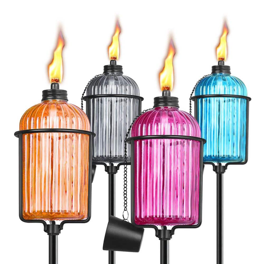 Multicolor Glass Metal Citronella Garden Torches 4-Pack, 13.5 oz Outdoor Flame Lights for Patio, Pathway Party Decor price history on PriceWatchPro