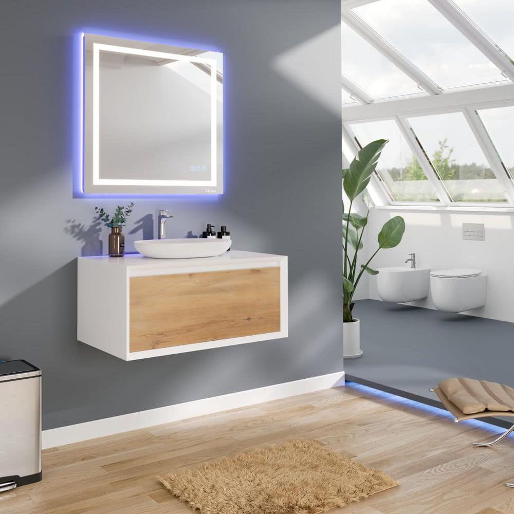 Santa Monica 36" White Oak Wall-Mount Vanity with Vessel Sink