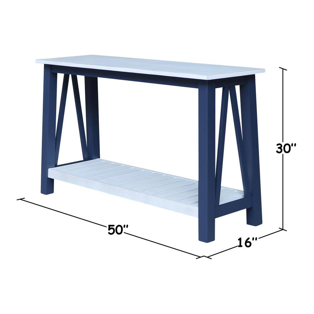 Surrey 65'' Blue & Antiqued Chalk Solid Parawood Console Table with Storage