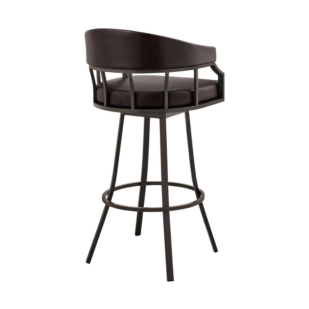 Palmdale 30" Java Brown Metal and Brown Faux Leather Swivel Bar Stool