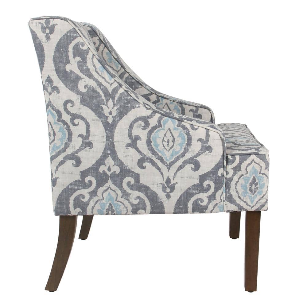 Suri Blue Classic Swoop Accent Chair with Wood Legs