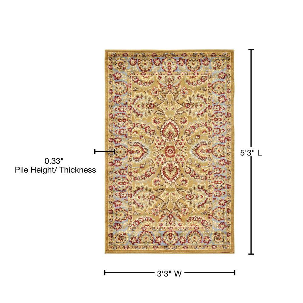 Voyage Dark Yellow Floral Rectangular Synthetic Area Rug