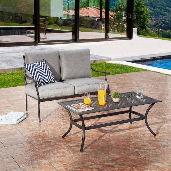 Patio Festival 2-Piece Metal Patio Conversation Deep Seating Set with Gray Cushions