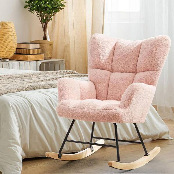 WONDER COMFORT Pink Teddy Fabric Rocking Chair Nursery, Reading