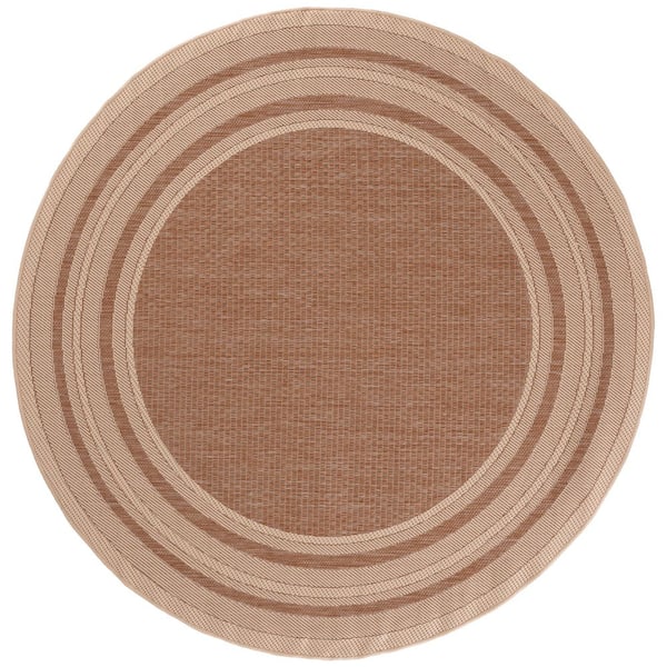 Courtyard 7 ft. x 7 ft. Round Dark Beige/Beige Solid Color Striped Indoor/Outdoor Area Rug