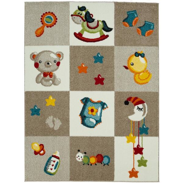 KC CUBS Multi-Color Kids and Children Bedroom and Playroom Nursery Bedtime Teddy Bear 5 ft. x 7 ft. Area Rug