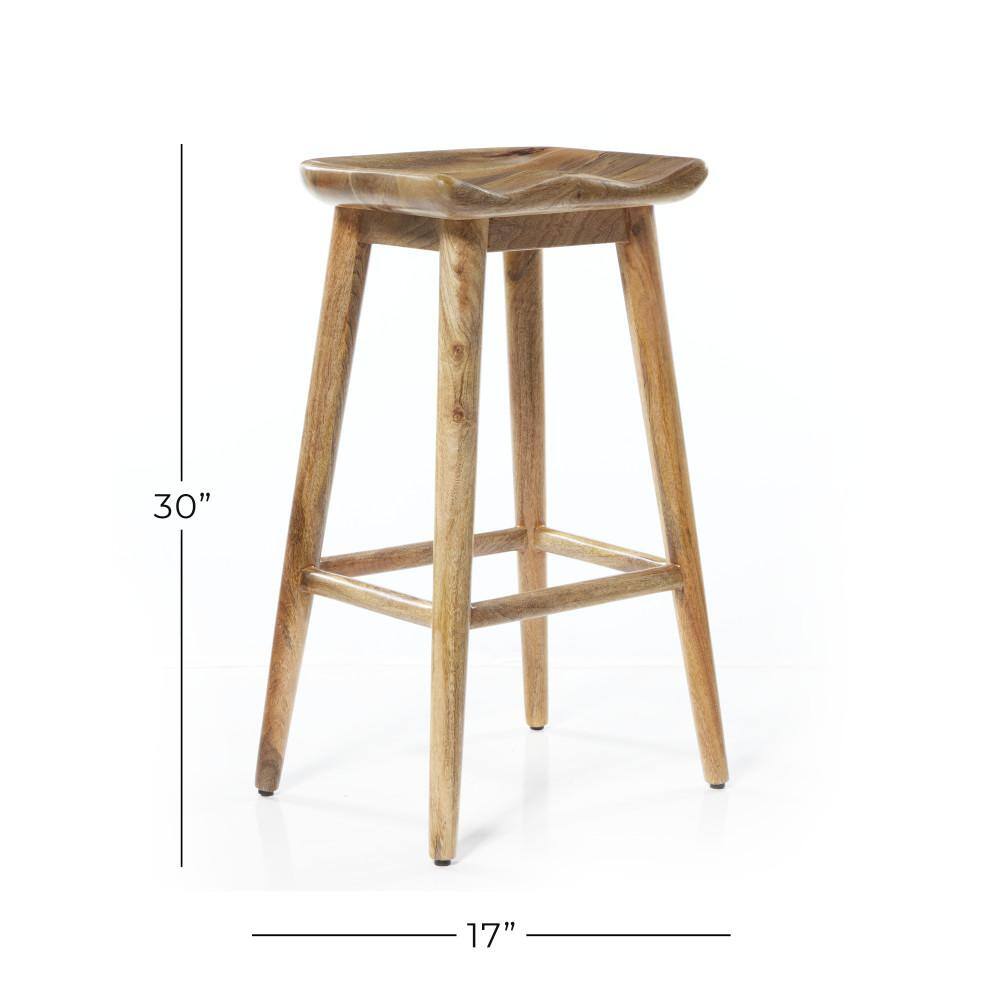 Natural Brown Solid Wood Backless Saddle Counter Stool