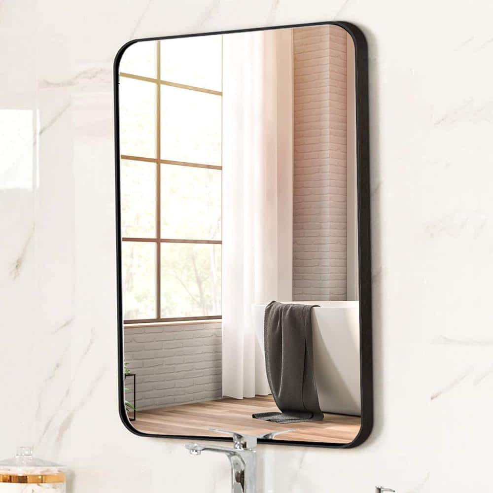 Modern Industrial Steel Metal Double-Framed Bathroom Mirror with a Shelf
