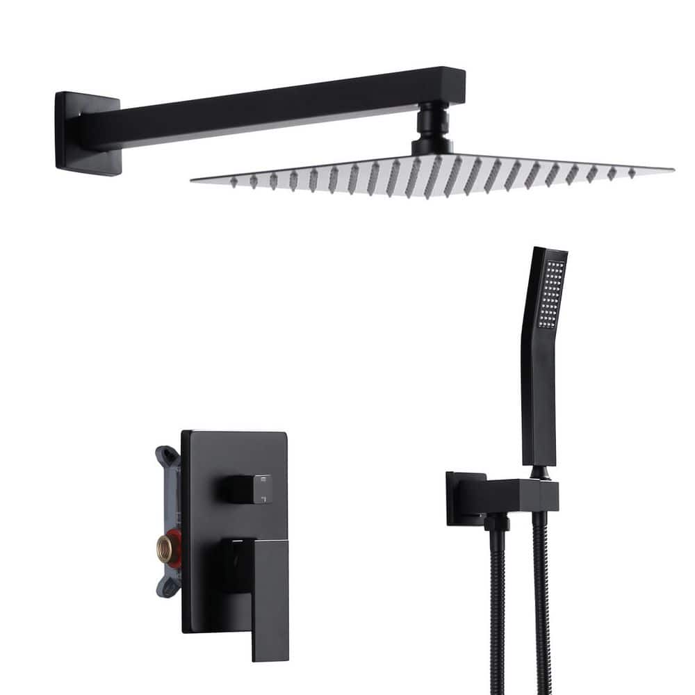 Single Handle 1-Spray Dual Wall Mount 10 in. Fixed and Handheld Shower Head 1.8 GPM with Rough-in Valve in Matte Black price history on PriceWatchPro