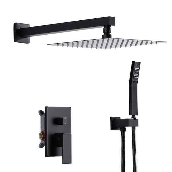 Single Handle 1-Spray Dual Wall Mount 10 in. Fixed and Handheld Shower Head 1.8 GPM with Rough-in Valve in Matte Black