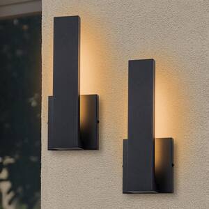 12 in. Black Dimmable LED Outdoor Hardwired Lantern Sconce with Frosted Glass Diffuser
