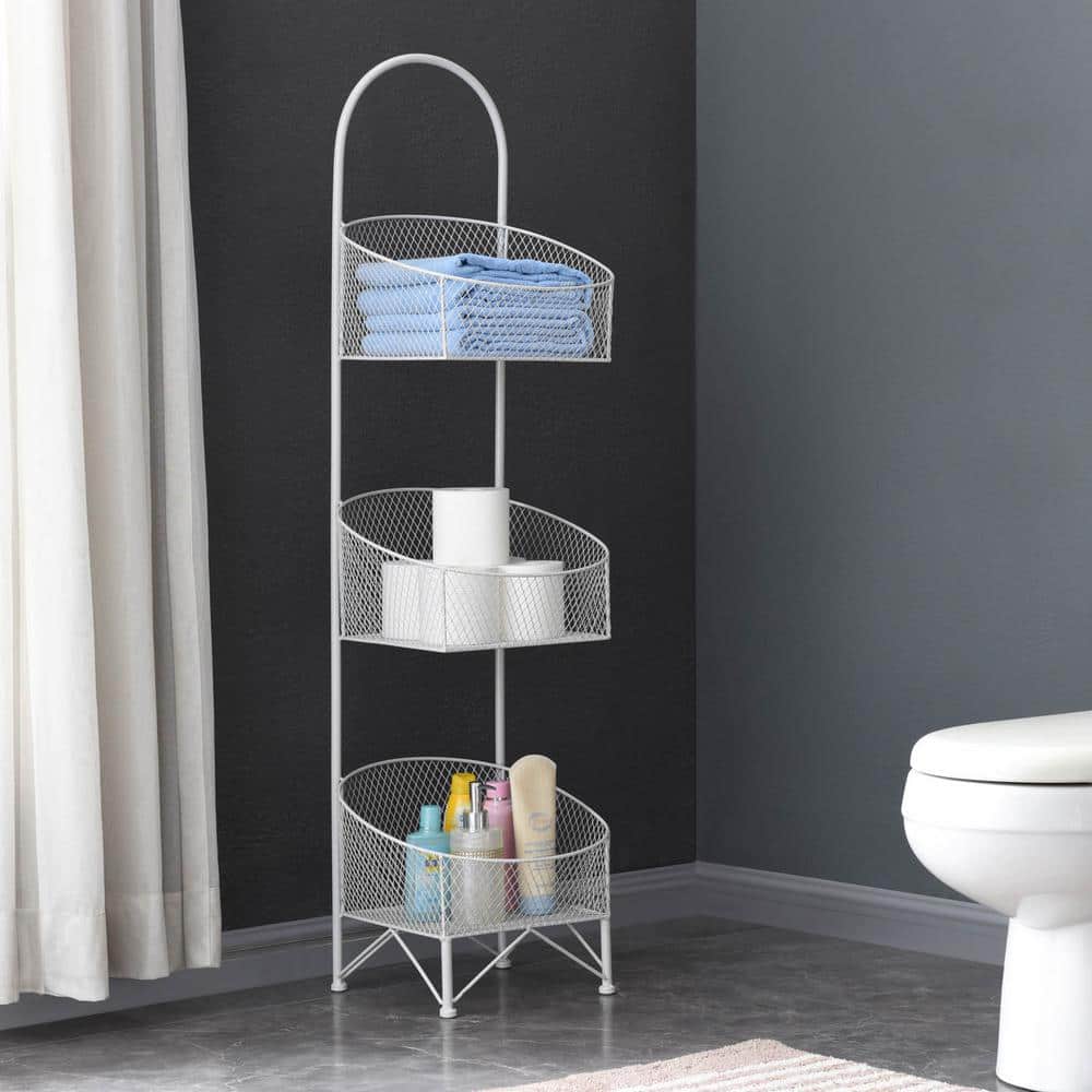 3-Tiered Soft Gray Metal Wire Mesh Portable Basket Stand