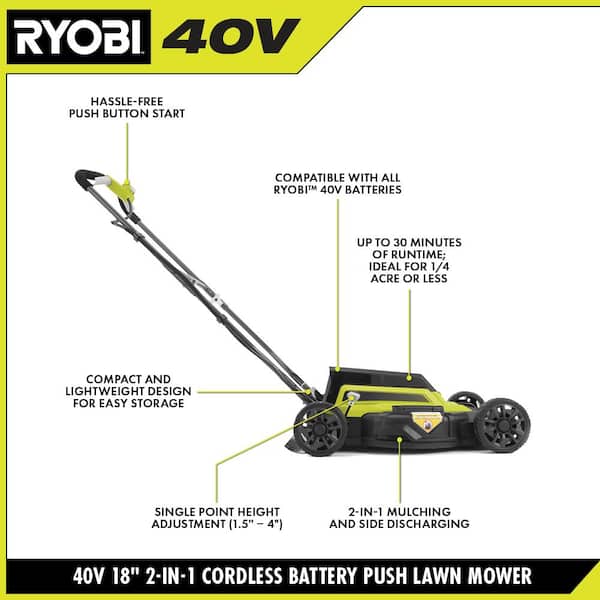 Costway 40V 18'' Brushless Cordless Push Lawn Mower 4.0Ah Batteries & 2  Charger (2 x 20V) 