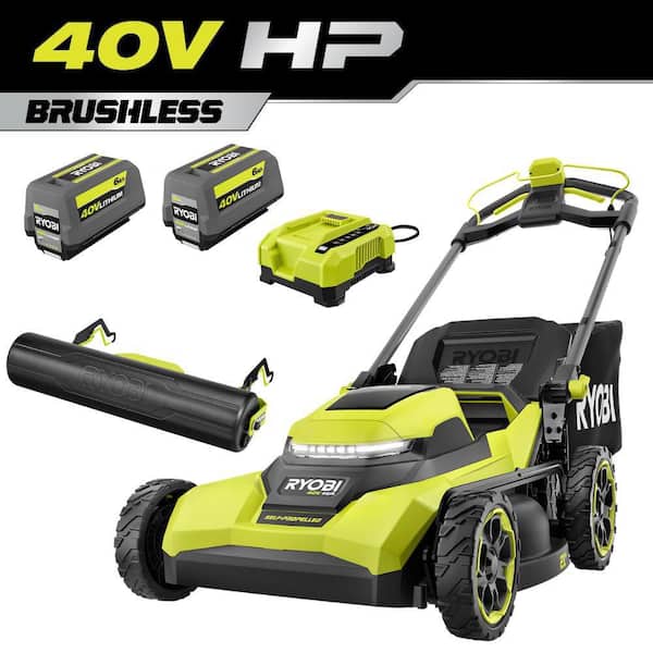 RYOBI 40V HP Brushless 21 in. Cordless Self-Propelled Lawn Mower with Lawn Striper Kit and (2) 6. 0Ah Batteries and Charger