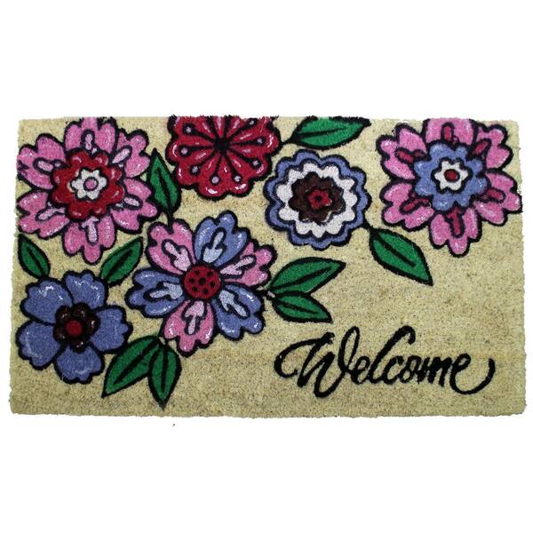 Unbranded Welcome Multi Floral 18 in. W x 30 in. L  Coir Non-Slip Indoor Outdoor Door Mat
