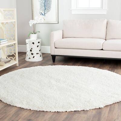 California Shag White 9 ft. x 9 ft. Round Solid Area Rug
