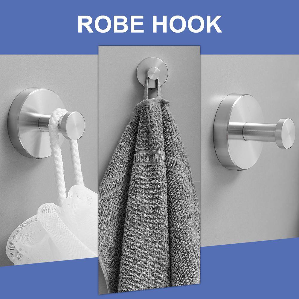 Brushed Nickel 24-Inch Metal Bath Hardware Set with Towel Ring and Hooks