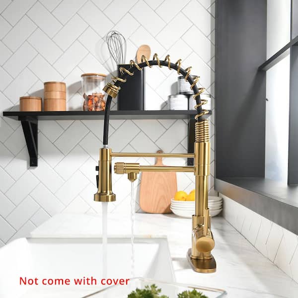 3 Way Single-Handle Pull-Down Sprayer Kitchen Faucet Single Hole Deck Mounted in Brushed Gold