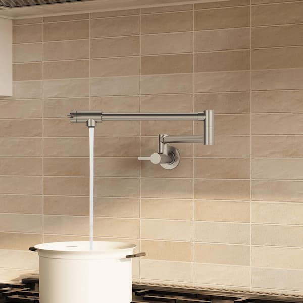 Wall Mounted Cold-Water Pot Filler with Handle in Brushed Nickel