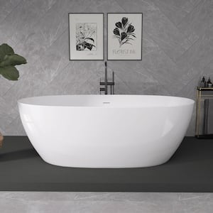 67 in. x 32.28 in. Acrylic Flatbottom Soaking Tub Free Standing Bathtub Chrome Anti-Clogging Drain in Glossy White