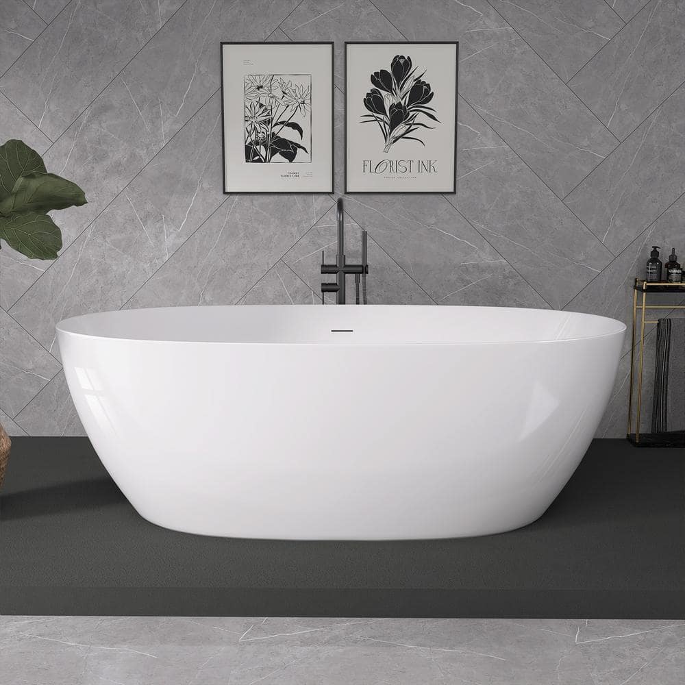 Vina 67 in. x 32.28 in. White Soaking Bathtub Acrylic Flatbottom Free Standing Tub Chrome Anti-Clogging Drain in White price history on PriceWatchPro