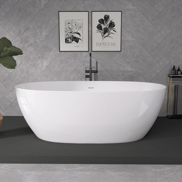 Vina 67 in. x 32.28 in. White Soaking Bathtub Acrylic Flatbottom Free Standing Tub Chrome Anti-Clogging Drain in White