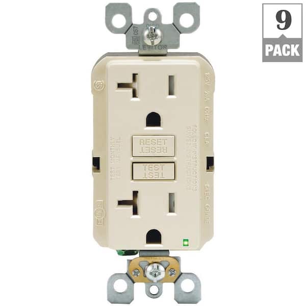 Leviton 20 Amp 125-Volt Duplex SmarTest Self-Test SmartlockPro Tamper Resistant GFCI Outlet, Light Almond (9-Pack)