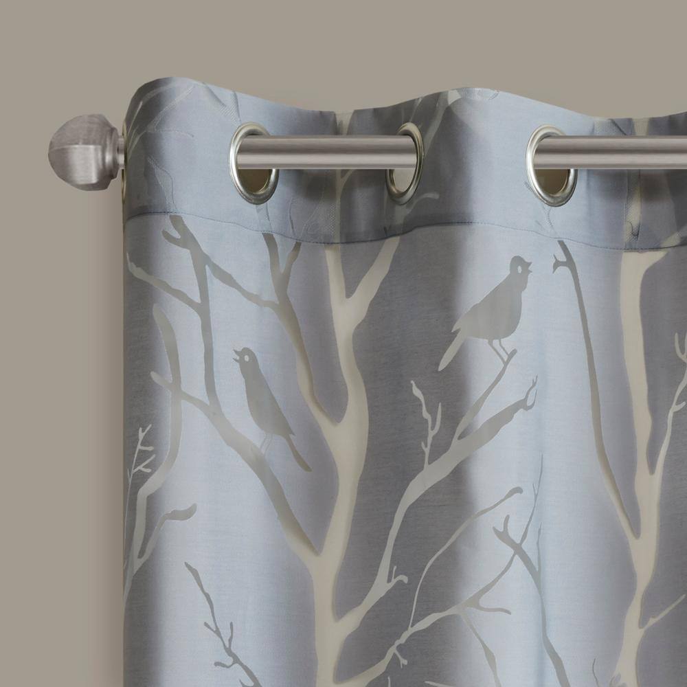 Gray Sheer Polyester Grommet Top Window Panel
