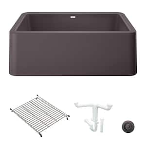 Ikon 30 in. Farmhouse/Apron-Front Single Bowl Cinder Granite Composite Kitchen Sink Kit with Accessories