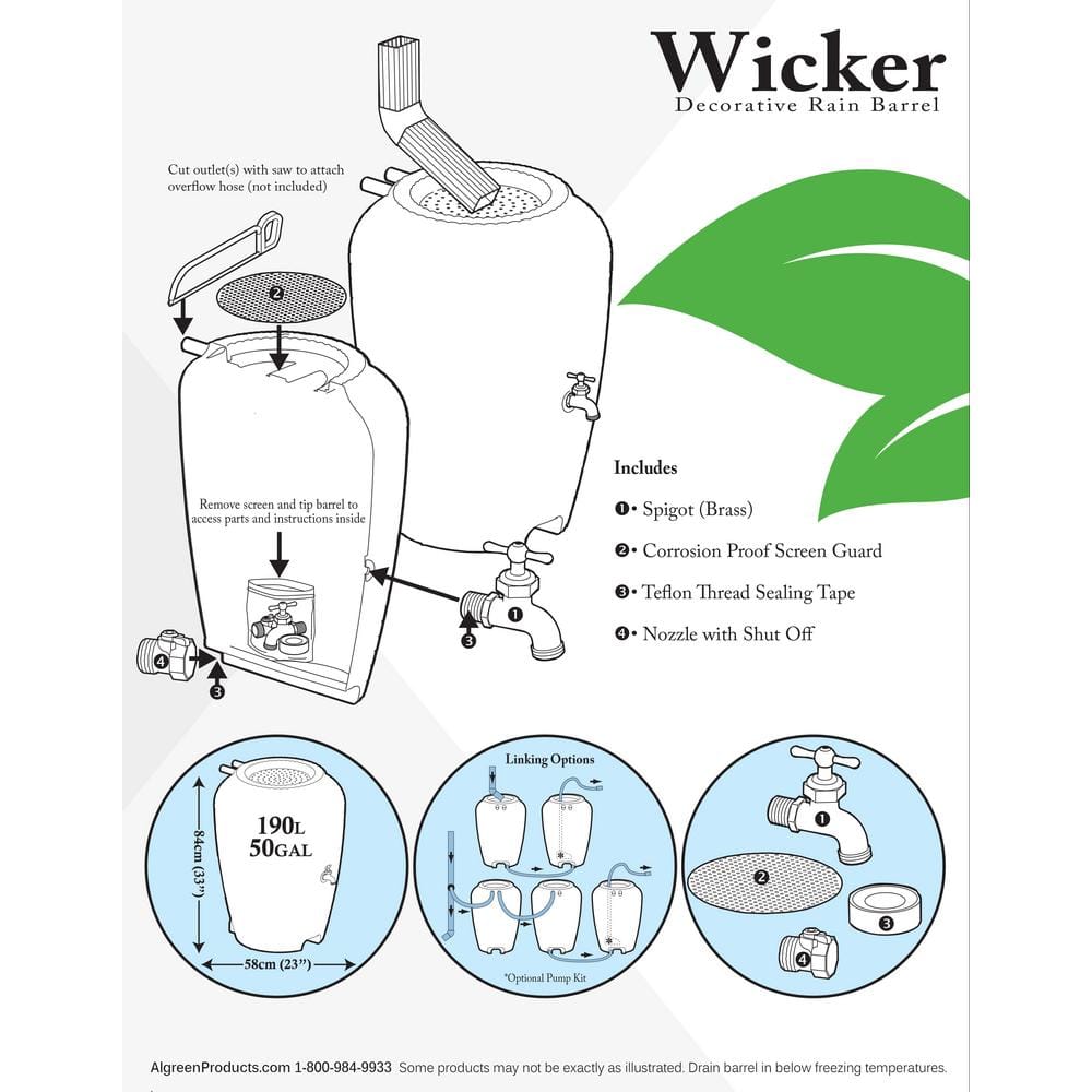 Warm Gray Wicker Texture 50 Gallon Rain Barrel