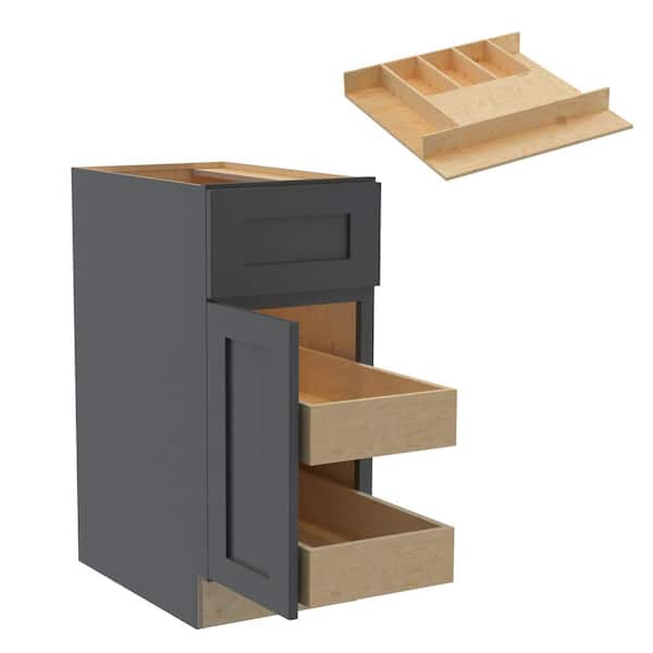 Home Decorators Collection Newport 15 in. W x 24 in. D x 34.5 in. H Assembled Plywood Base Kitchen Cabinet in Deep Onyx with 2ROT Cutlery LH