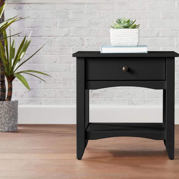 StyleWell Cedar Springs Rectangular Charcoal Black Wood 1 Drawer End Table (21.97 in. W x 21.97 in. H)