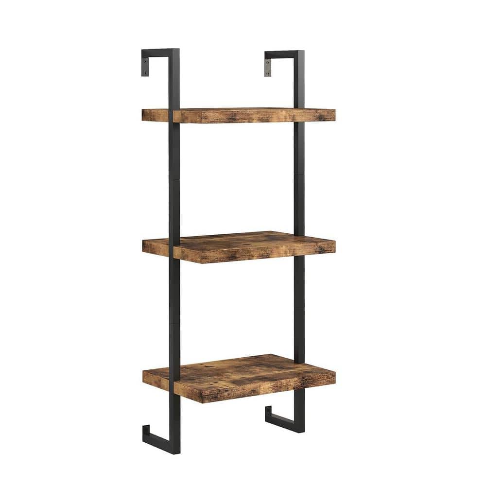 14 in. W x 5.9 in. D Brown Floating Decorative Wall Shelf (3-Tier)