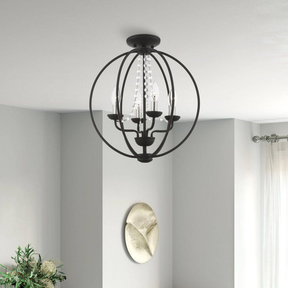 Arabella Black Nickel 4-Light Orb Chandelier with Draping Crystals