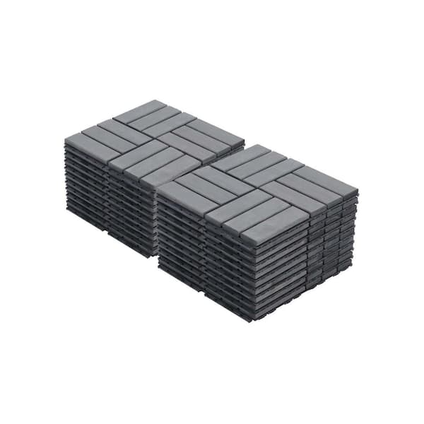 Oyezvary 12x12 in. Gray Interlocking Acacia Solid Wood Deck Tiles, Waterproof, Anti Mildew and Mold in Checker Pattern (20-Pack)