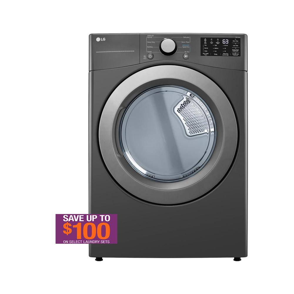 LG 7.4 cu. ft. Vented Stackable Electric Dryer in Middle Black with Sensor Dry Technology