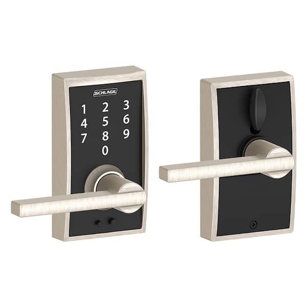 Schlage Century Satin Nickel Touch Keyless Touchscreen Door Lock with Latitude Handle