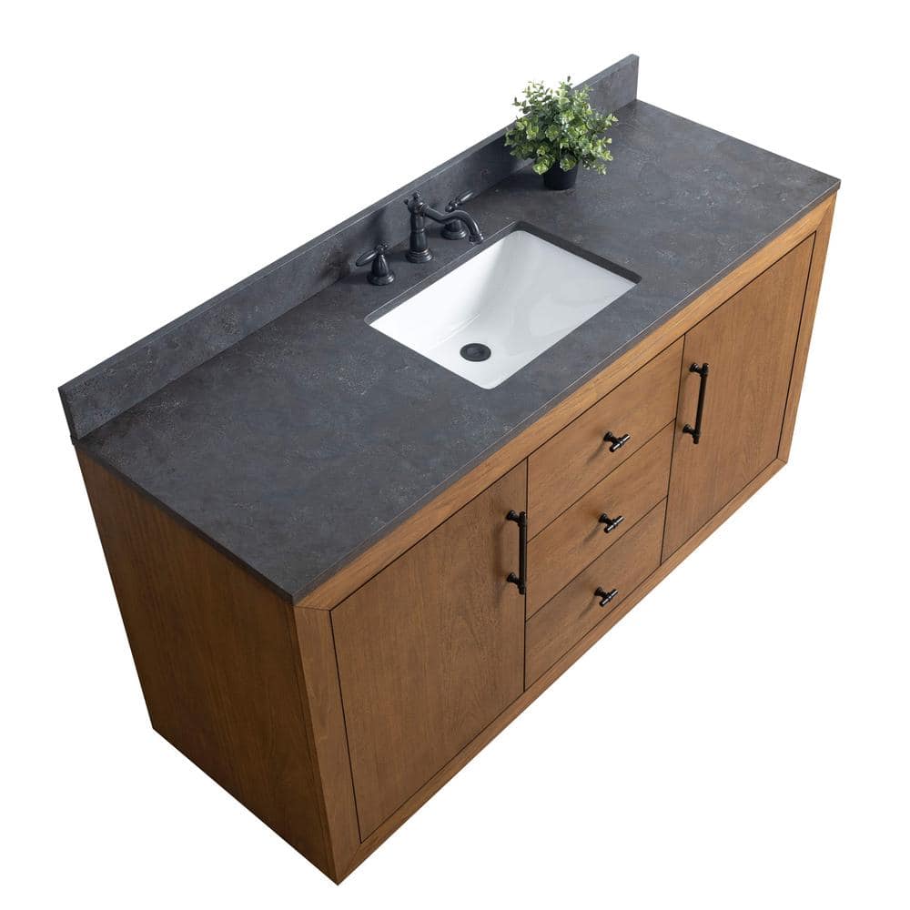 60" Single Bathroom Vanity Set with Black Limestone Top