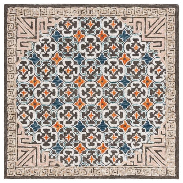 SAFAVIEH Aspen Blue/Taupe 6 ft. x 6 ft. Floral Diamond Square Area Rug