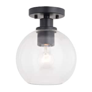 Marshall 8 in. W Matte Black LED Compatible Transitional Semi Flush Mount Ceiling Light Clear Glass Globe