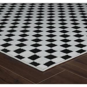 Maise Black White 2 ft. x 8 ft. Modern Checkered Indoor Outdoor Runner Rug