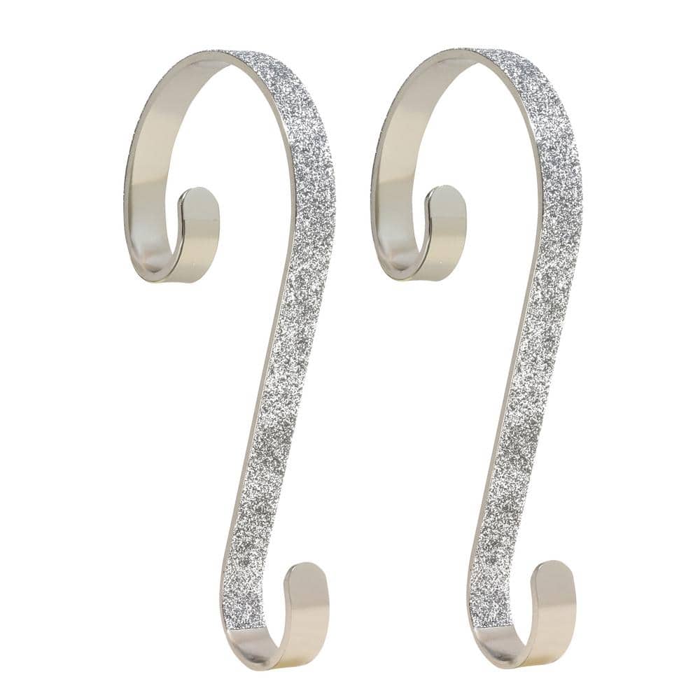 Silver Glitter Metal Stocking Scrolls Holders, 2 Pack
