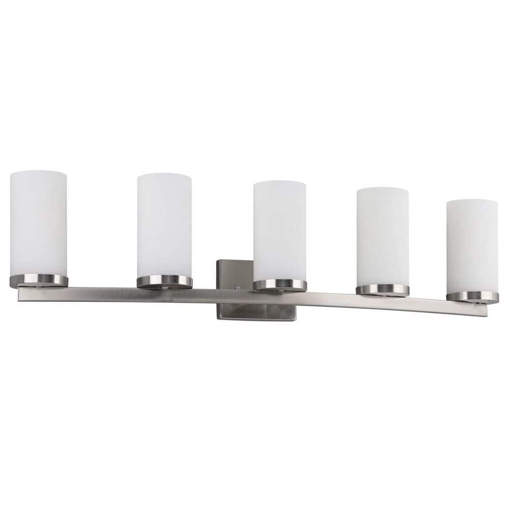 Caelen 38.6 in. 5-Light Satin Nickel Bathroom Vanity Light with Frosted Glass Shades price history on PriceWatchPro