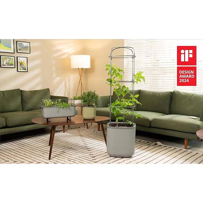 Sage Green Recycled Plastic Self-Watering Planter Pots with Trellis, 2 Pack