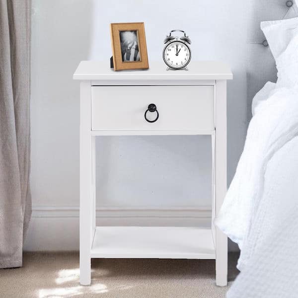 Roya Collection NST4005C 1 Drawer 1 Shelf Nightstand in White and Natural