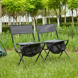2-Piece Padded Folding Outdoor Gray Chair with Storage Bag