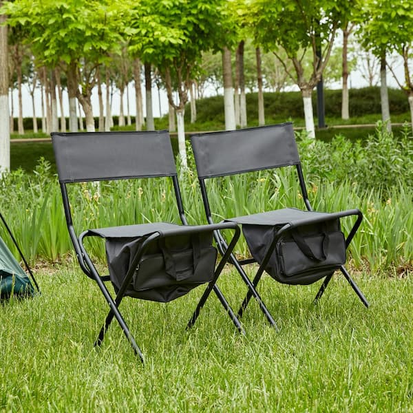 Angel Sar 2-Piece Padded Folding Outdoor Gray Chair with Storage Bag