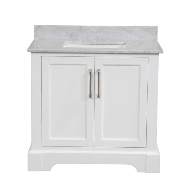 JimsMaison 36 in. W x 22 in. D x 33 in. H Bath Vanity in White with Carrara White Marble Top