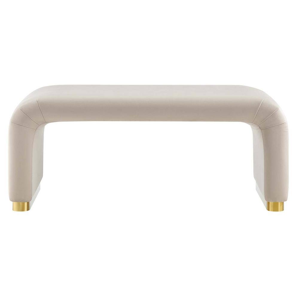 Almond Velvet Waterfall Ottoman with Brass Base