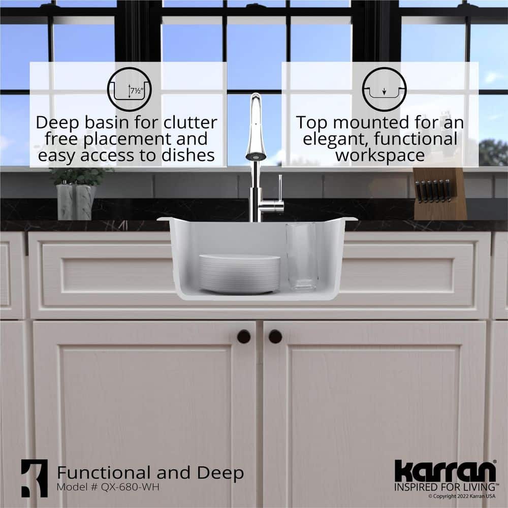 White Quartz Composite Single Bowl Drop-in Kitchen Sink
